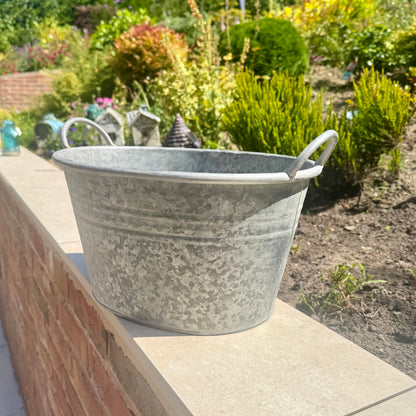 Upcycled Zinc Metal Planter with Handles 39cm