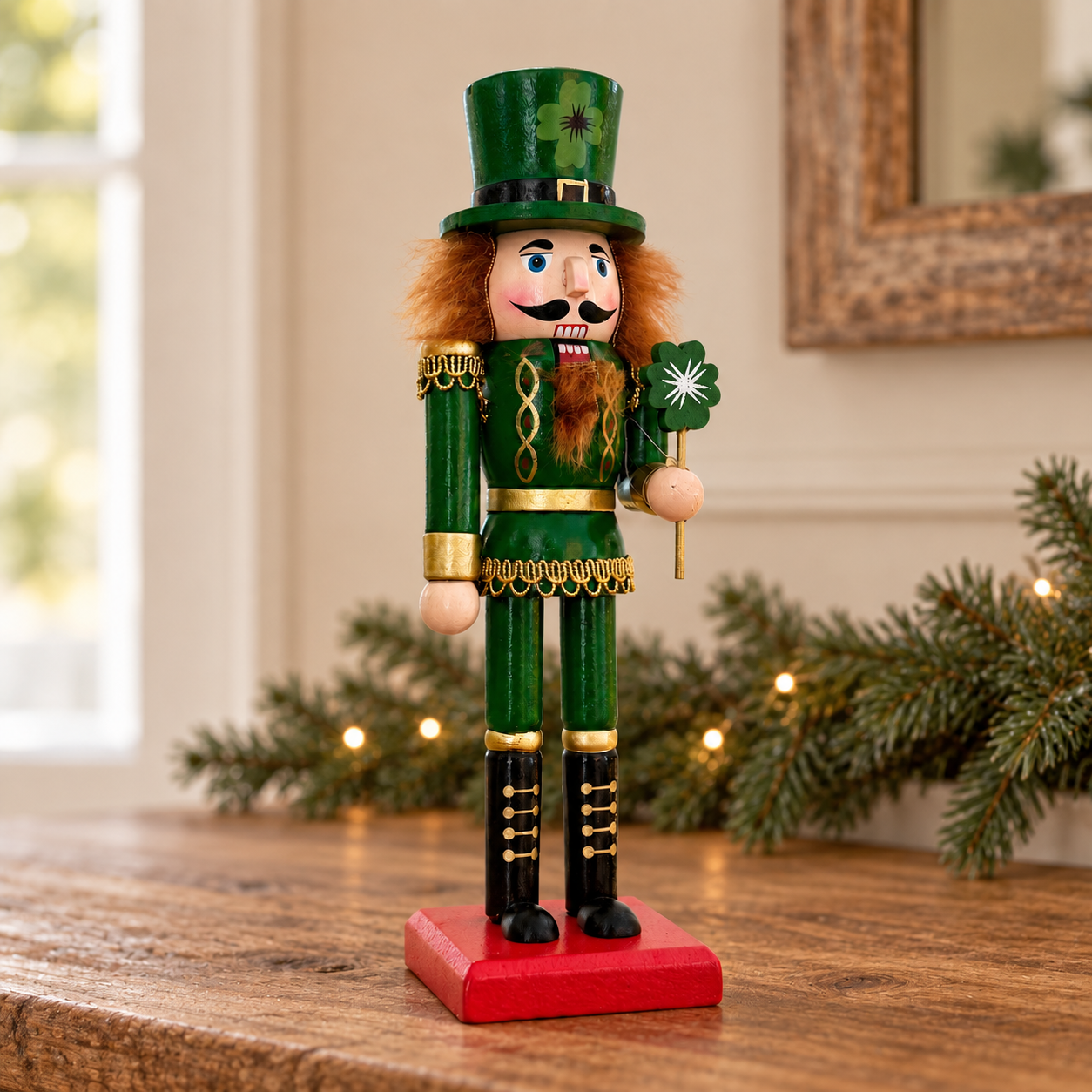 Hand-Painted Irish Leprechaun Wooden Nutcracker – 25cm