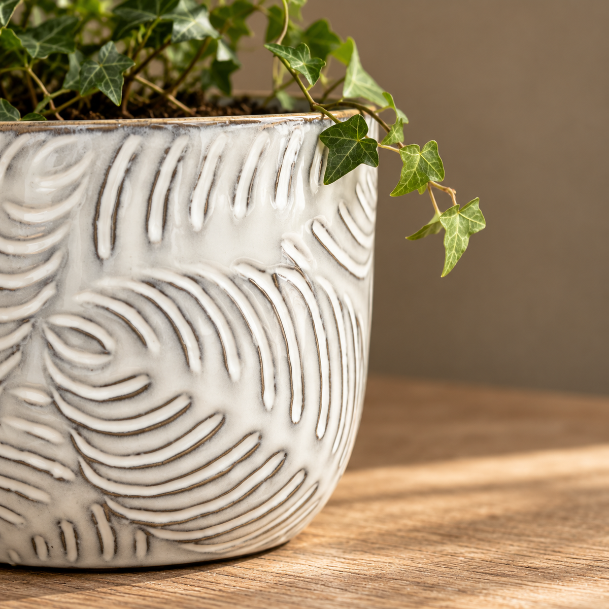 Embossed Leaf Ceramic Planter – Small or Medium