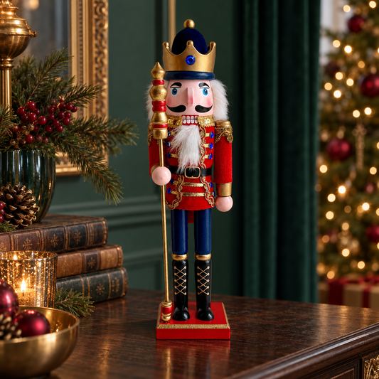 The Crimson Crown Guard – Large Red Wooden Nutcracker, 38cm