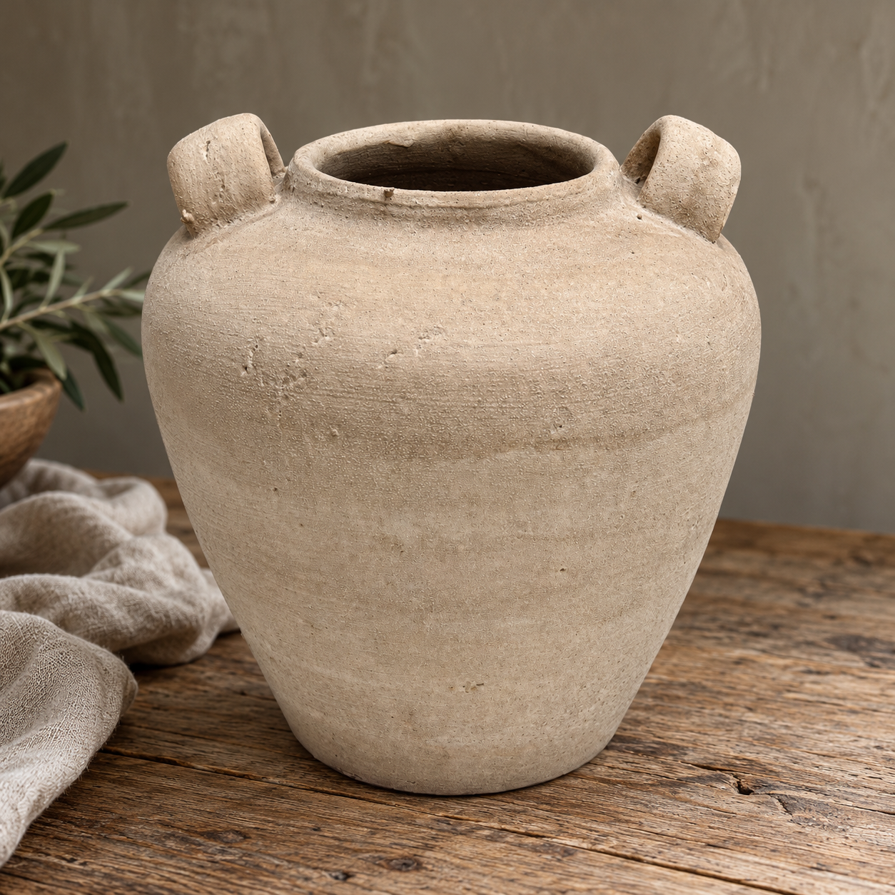 Large Rustic Stone Effect Amphora Vase in Beige