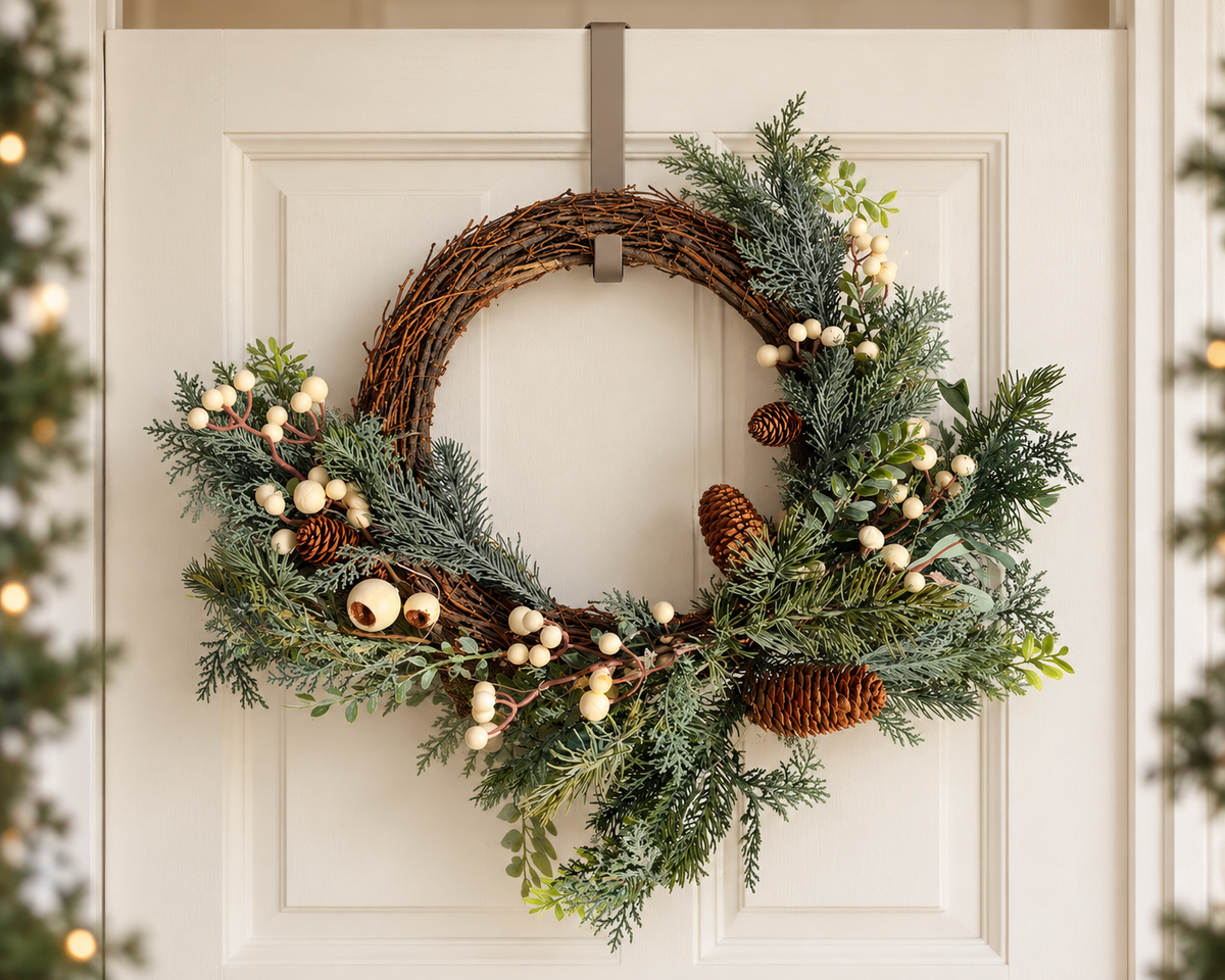 The Snowberry – Handmade Light-Up Neutral Christmas Wreath, 50cm