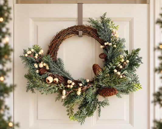 The Snowberry – Handmade Light-Up Neutral Christmas Wreath, 50cm