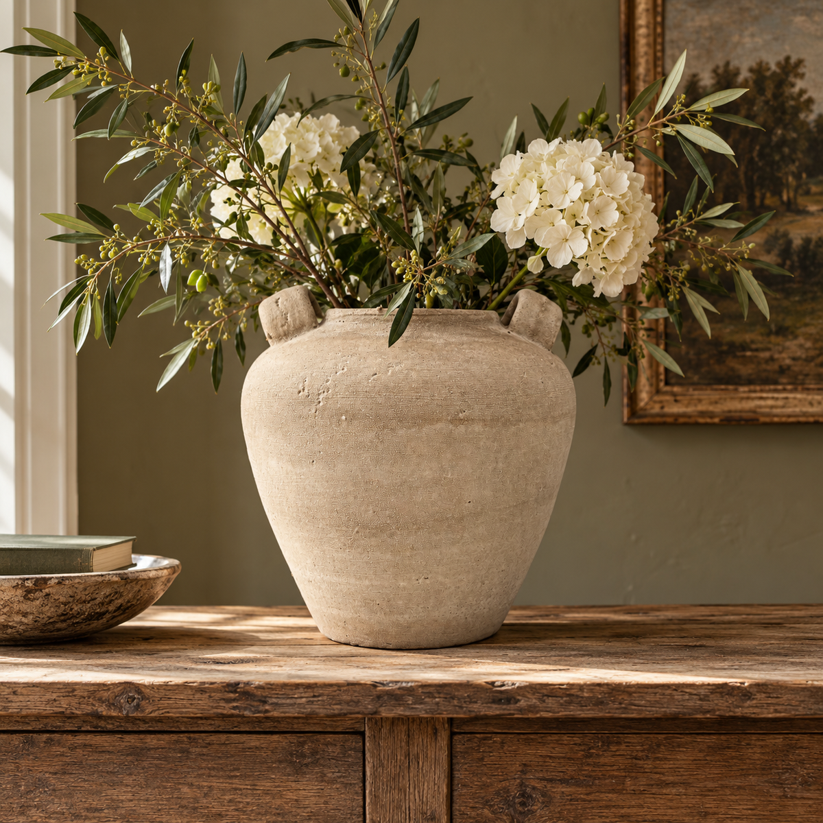 Large Rustic Stone Effect Amphora Vase in Beige