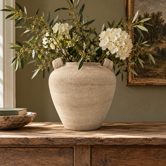 Large Rustic Stone Effect Amphora Vase in Beige