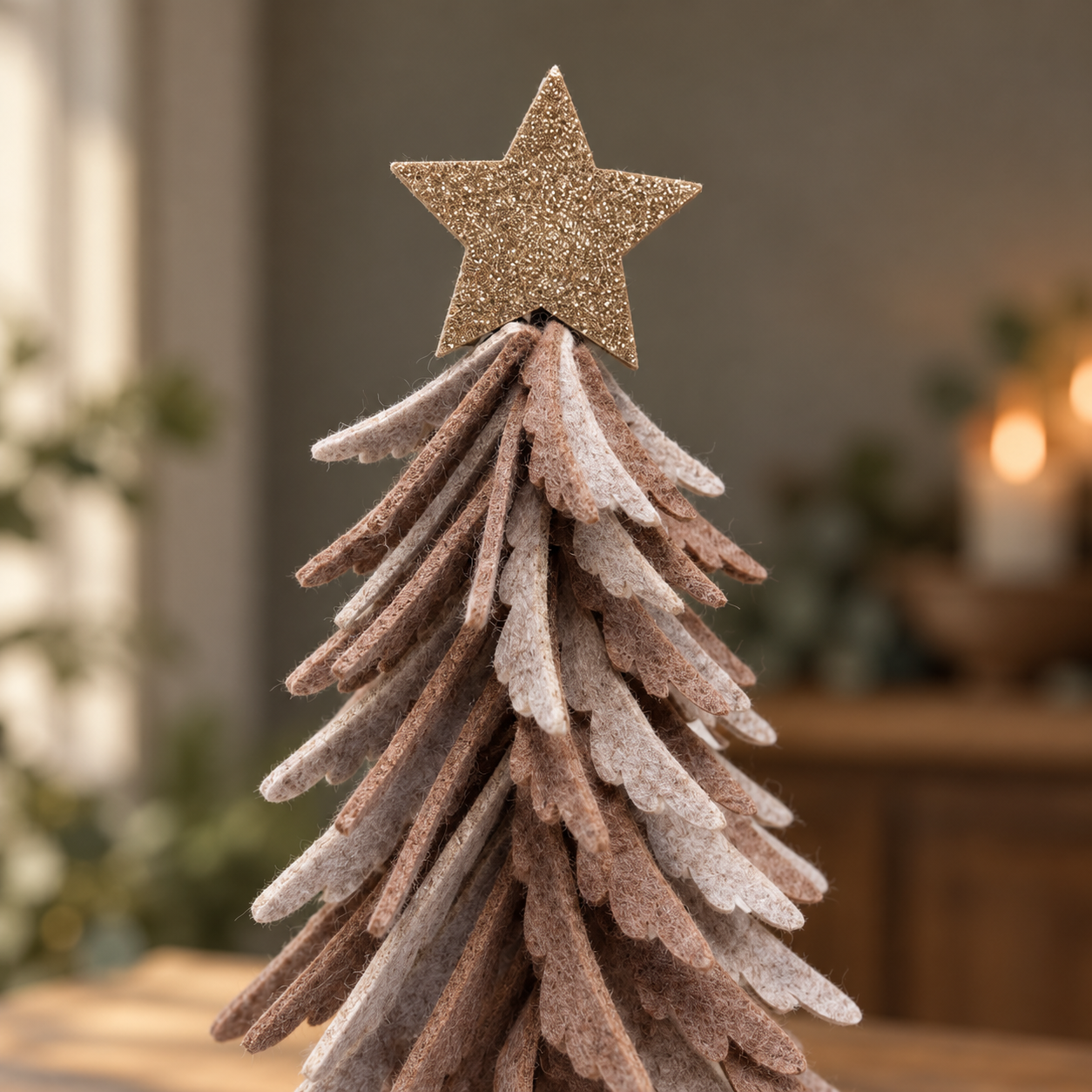 Tall Neutral Felt Christmas Tree with Glitter Star – 40cm