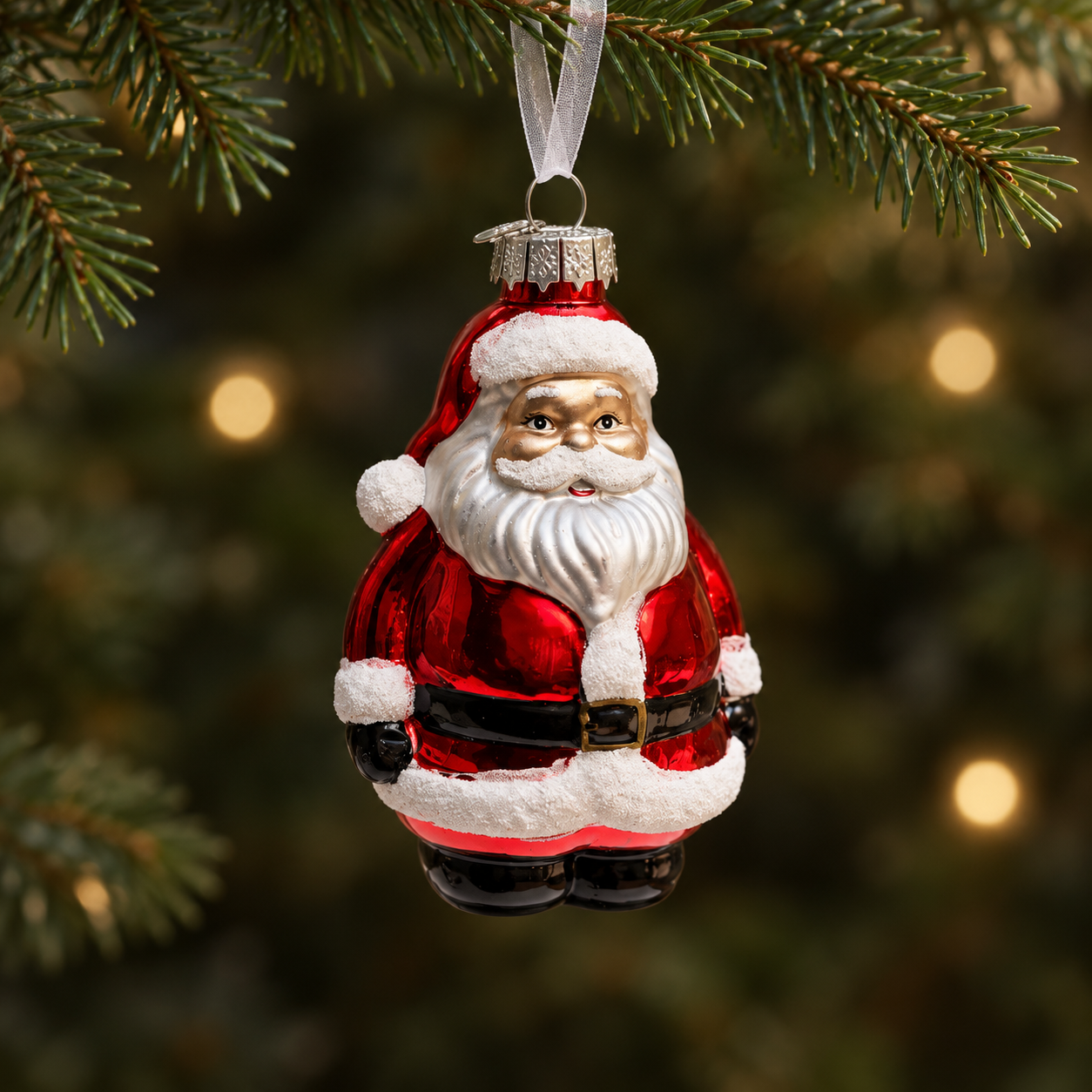 Red Santa Glass Christmas Bauble