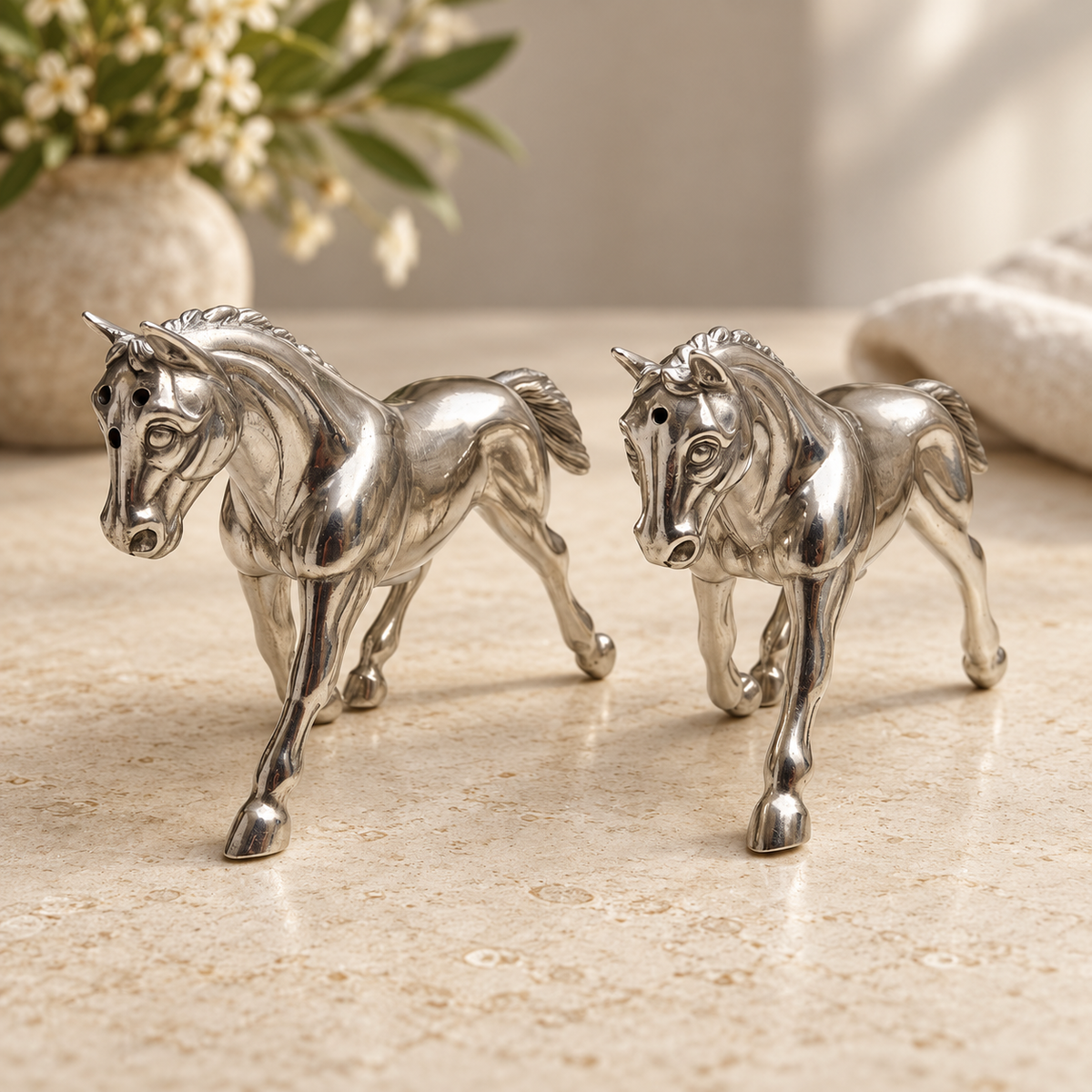 Pewter Horse Salt and Pepper Shaker Set