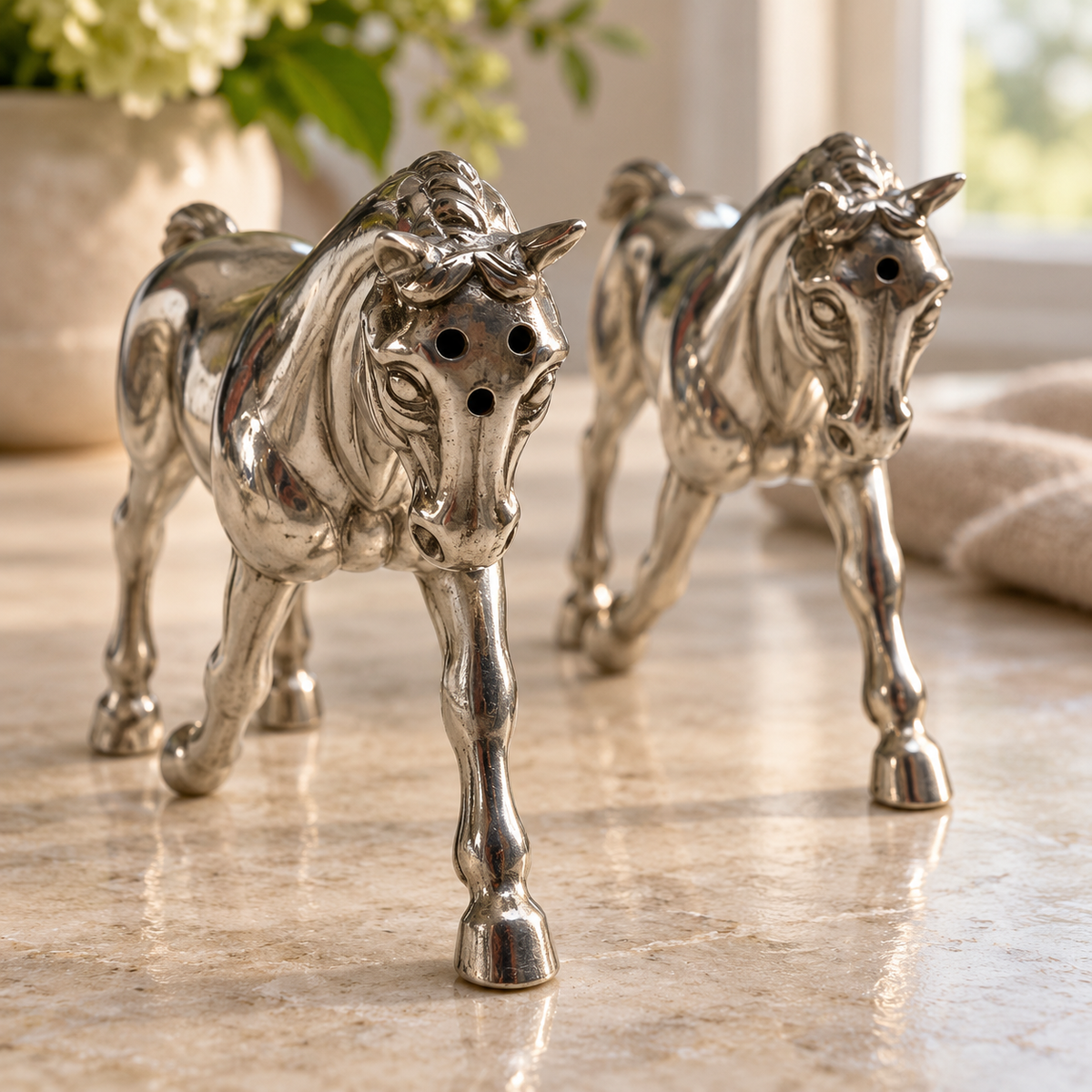 Pewter Horse Salt and Pepper Shaker Set