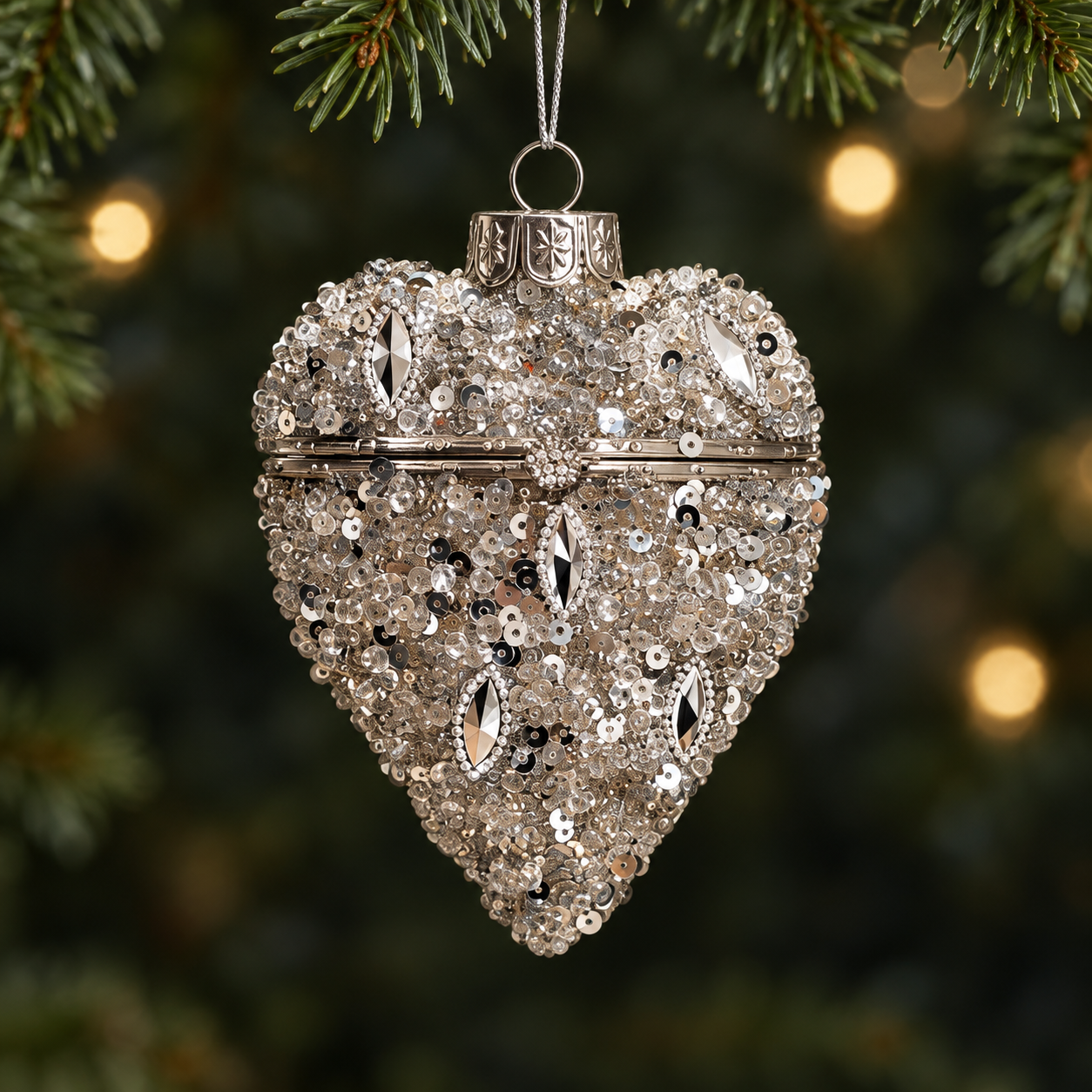 Gold Glitter Hinged Heart Glass Christmas Bauble – 9cm