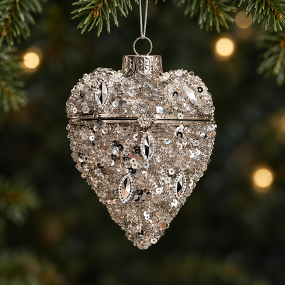 Gold Glitter Hinged Heart Glass Christmas Bauble – 9cm