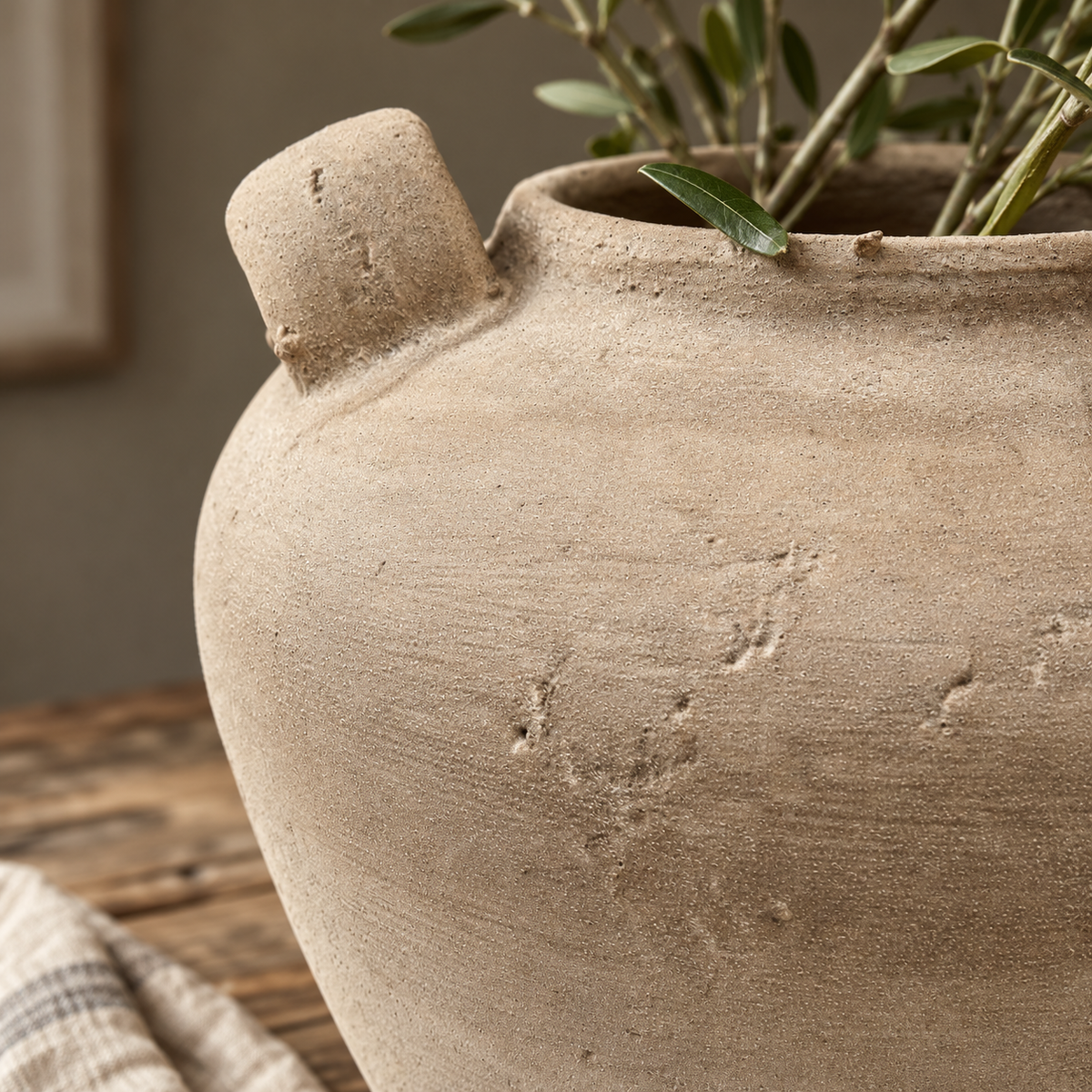 Large Rustic Stone Effect Amphora Vase in Beige