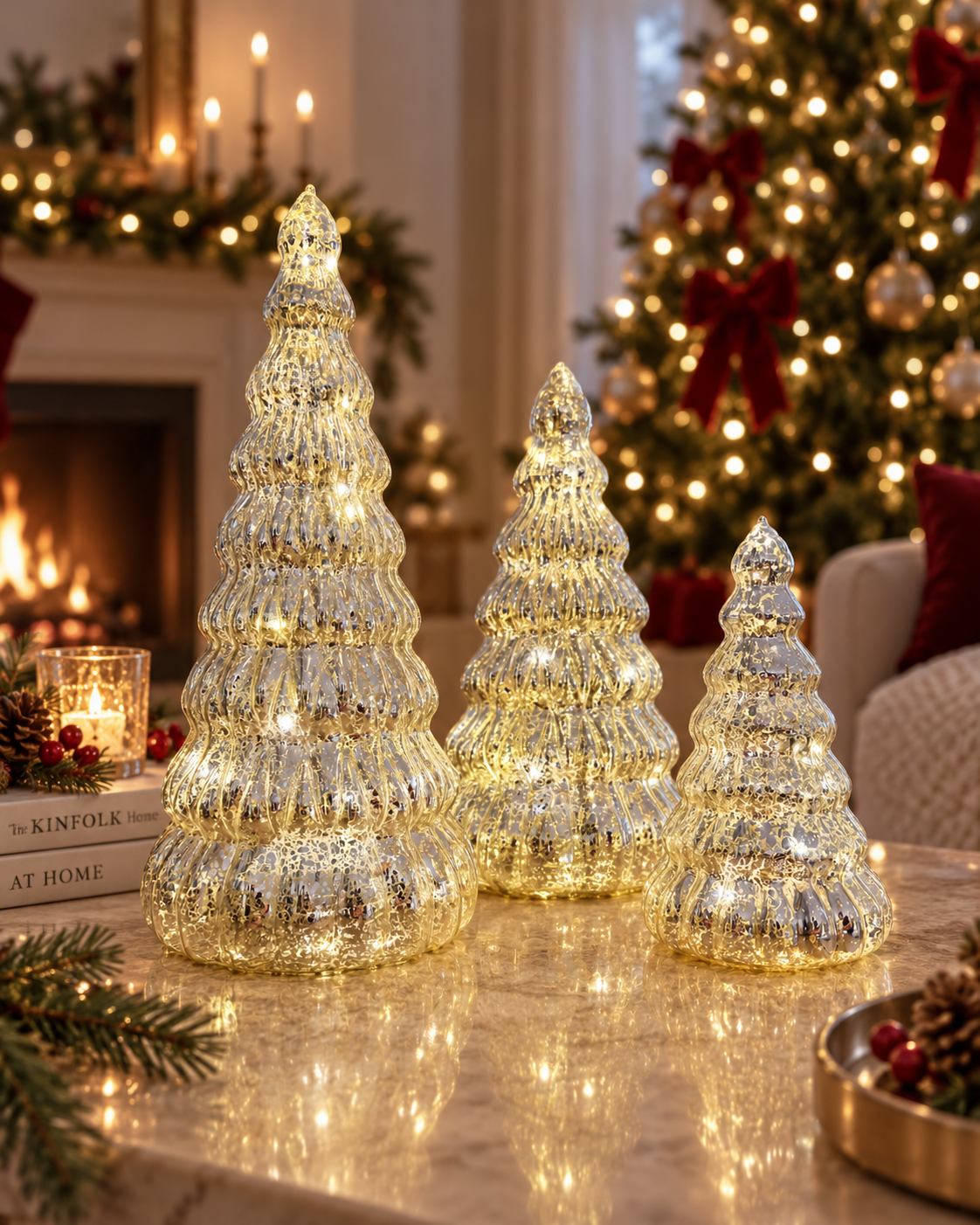 The Aurelia Mottled Glass Light-Up Christmas Trees – Three Sizes