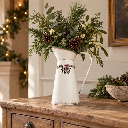 Metal Christmas Jug Vase with Mistletoe – 27cm