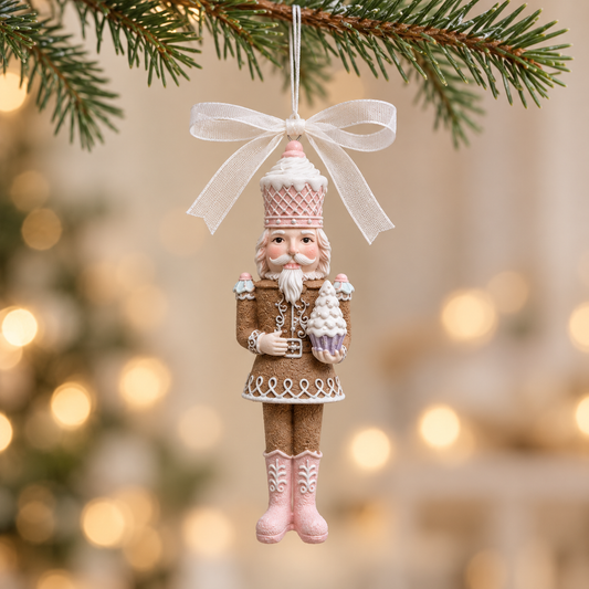 Pink Gingerbread Nutcracker Christmas Bauble – 12cm
