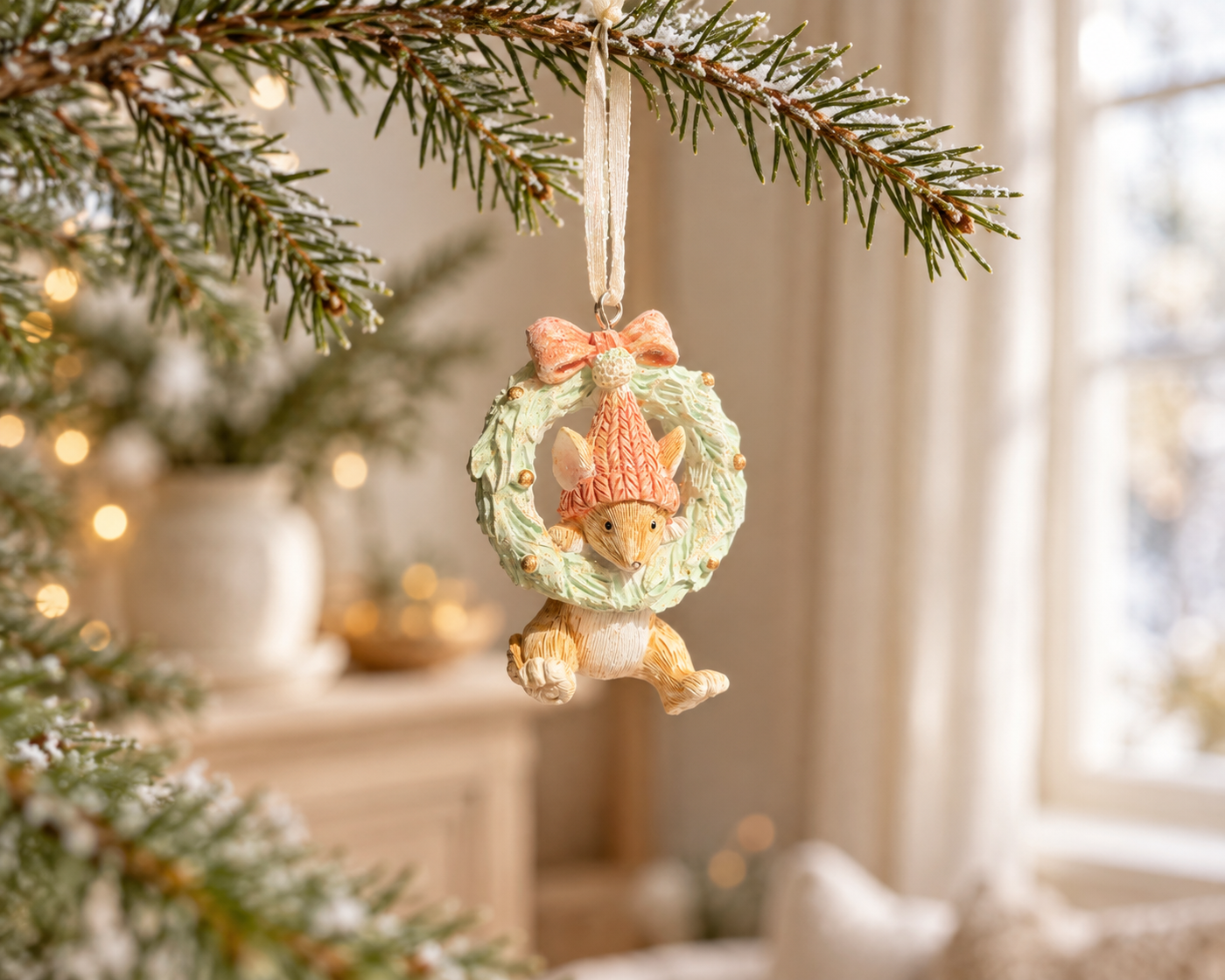 The Winter Wreath Mouse – Handmade Mini Christmas Bauble, 6cm