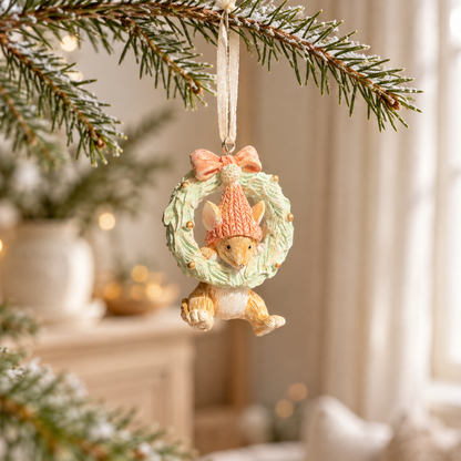 The Winter Wreath Mouse – Handmade Mini Christmas Bauble, 6cm