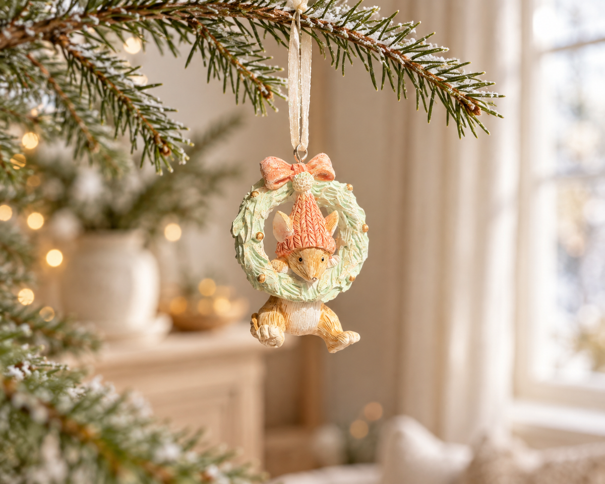 The Winter Wreath Mouse – Handmade Mini Christmas Bauble, 6cm