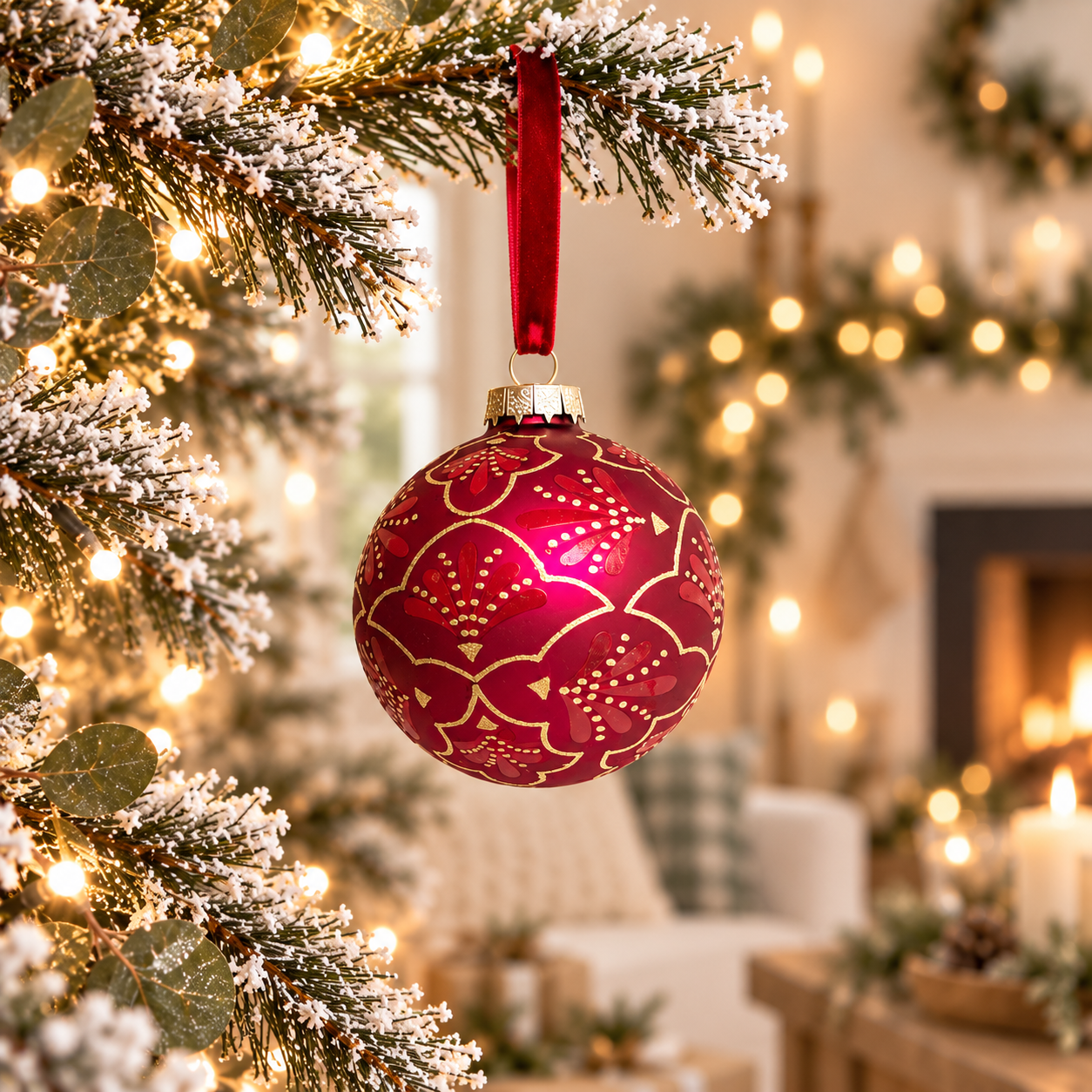 Botanical Glass Christmas Bauble – 8cm