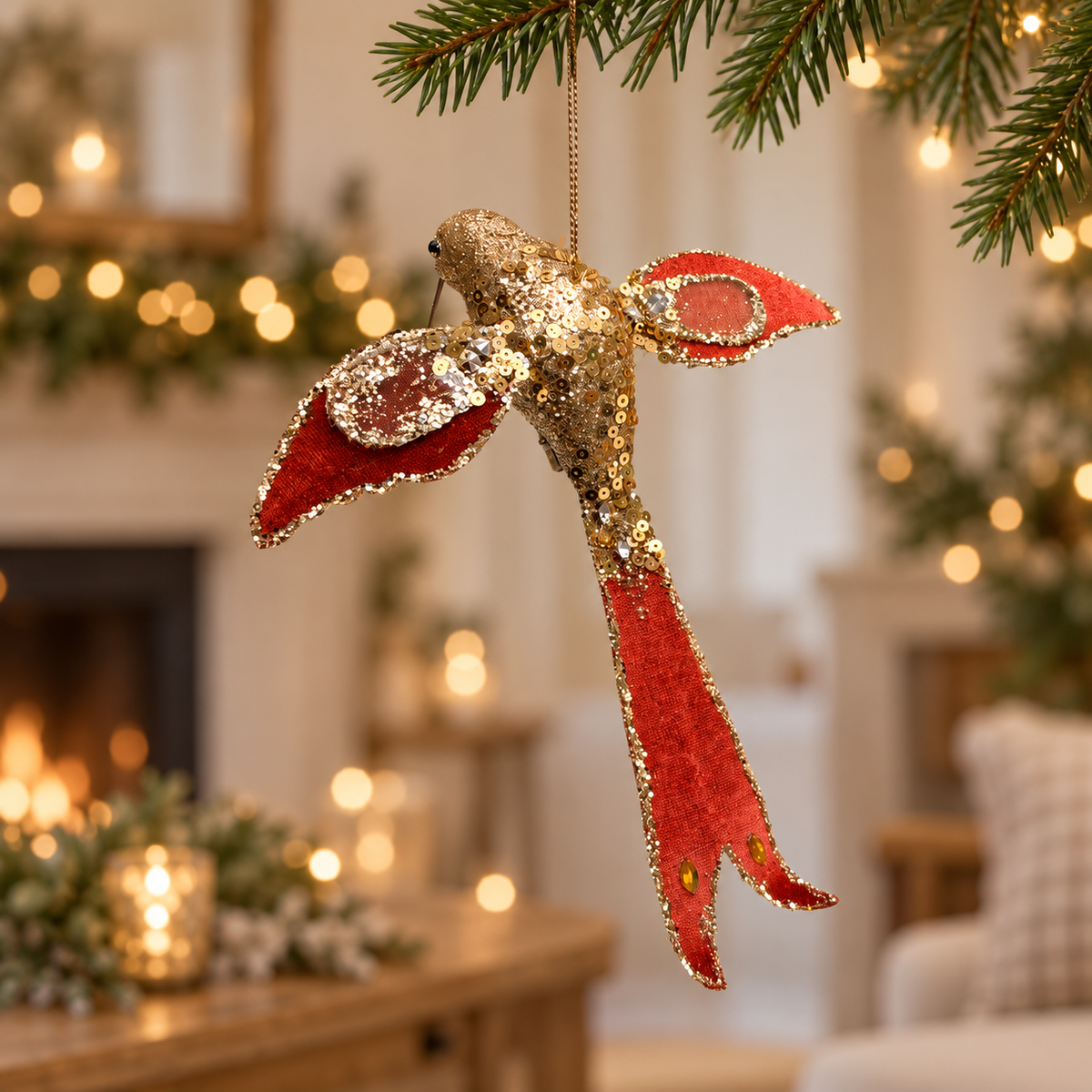 Sequinned Hummingbird Christmas Decoration – 21cm