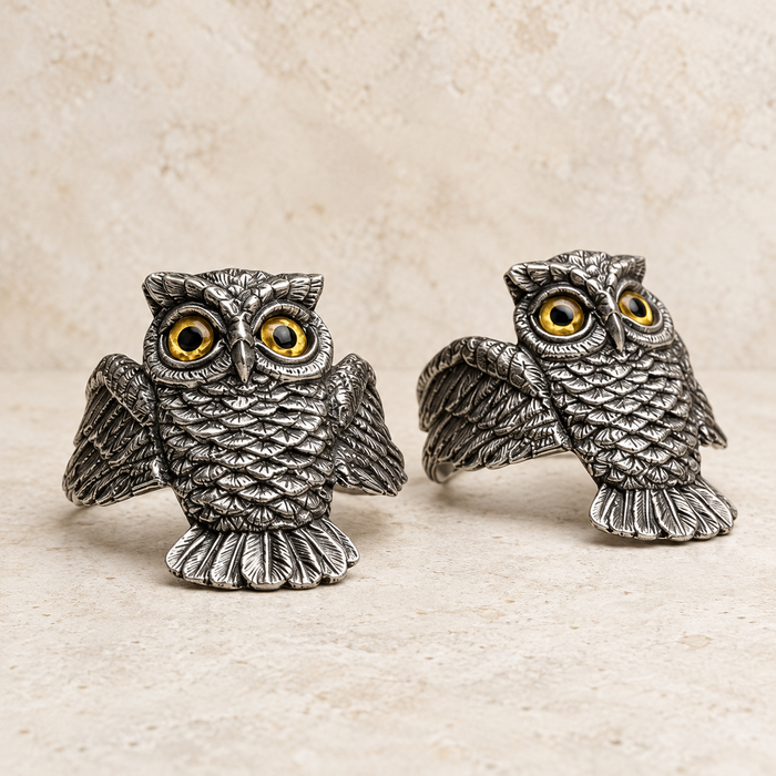 Luxury Pewter Owl Napkin Rings – Set of 2