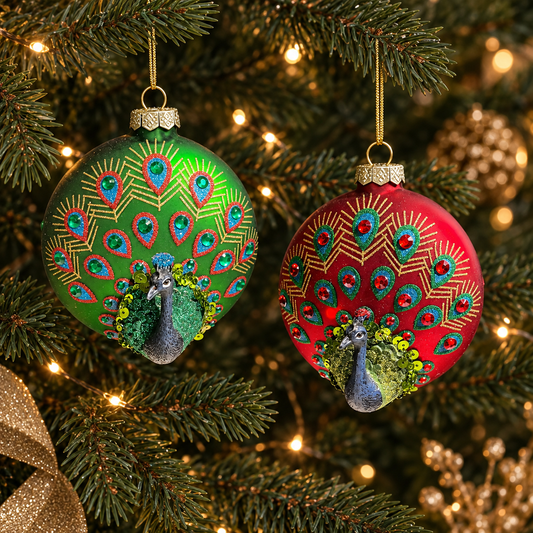 Luxury Handmade Glass Peacock Bauble – Green or Red