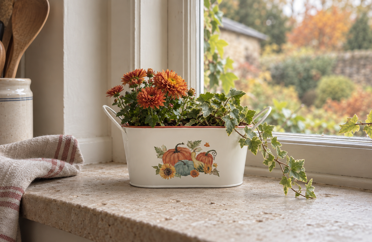 Harvest Home Pumpkin & Sunflower Metal Planter – Two Sizes