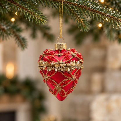 Red and Gold Hinged Heart Glass Christmas Bauble – 9cm