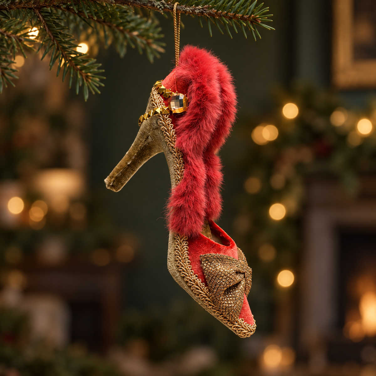 Fluffy High Heel Shoe Christmas Decoration – 20cm