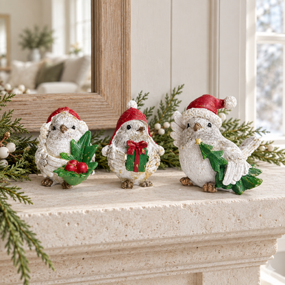 Festive Resin Robin Ornament with Red Detail – Three Designs