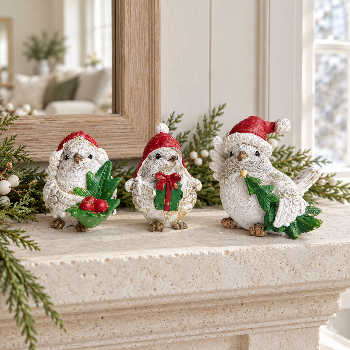 Festive Resin Robin Ornament with Red Detail – Three Designs