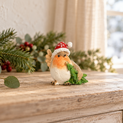 The Woodland Robin – Resin Robin with Christmas Tree Ornament, 7cm