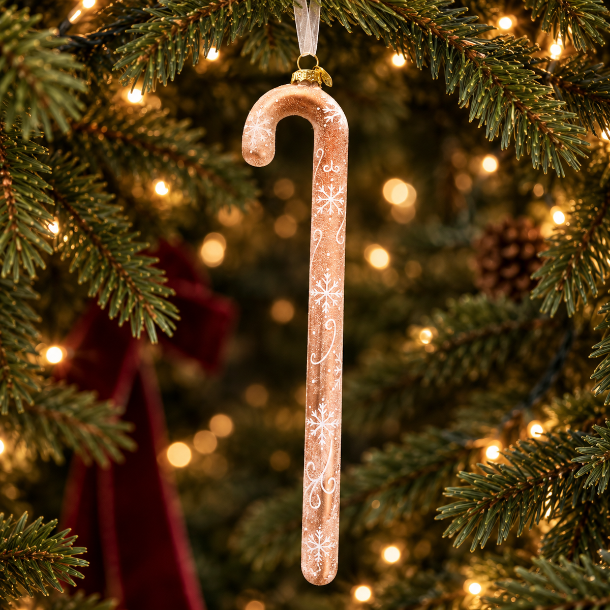 Gold Snowflake Candy Cane Glass Bauble – 21.2cm
