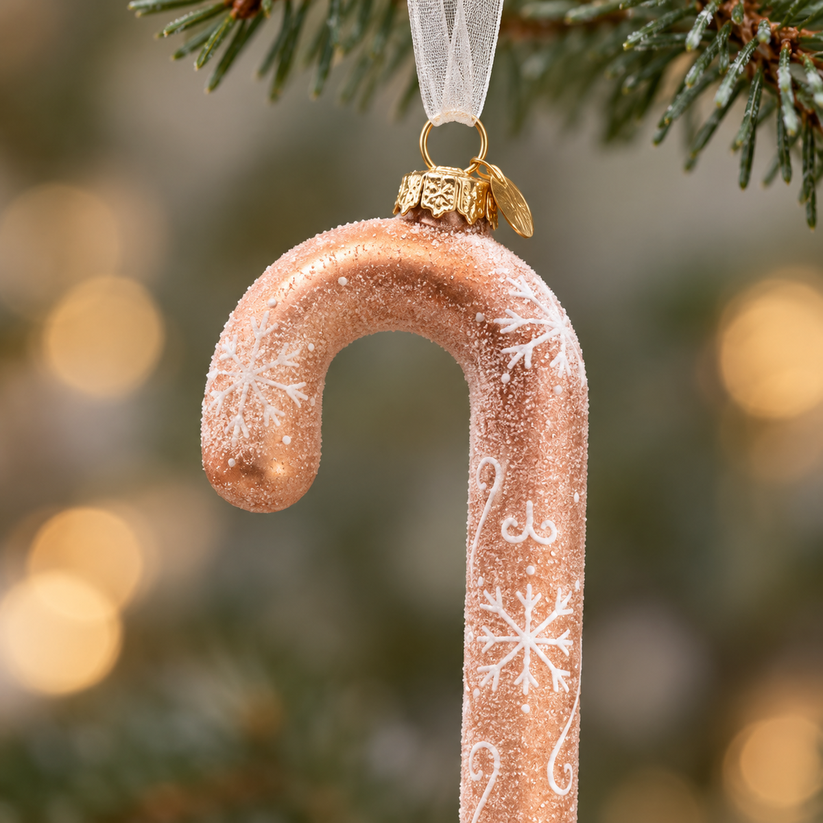 Gold Snowflake Candy Cane Glass Bauble – 21.2cm