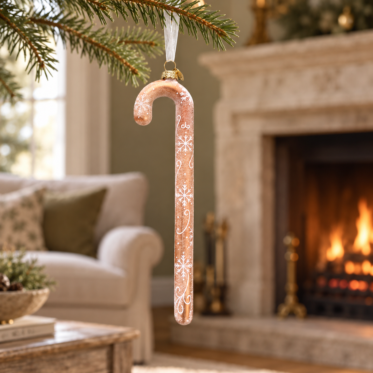 Gold Snowflake Candy Cane Glass Bauble – 21.2cm