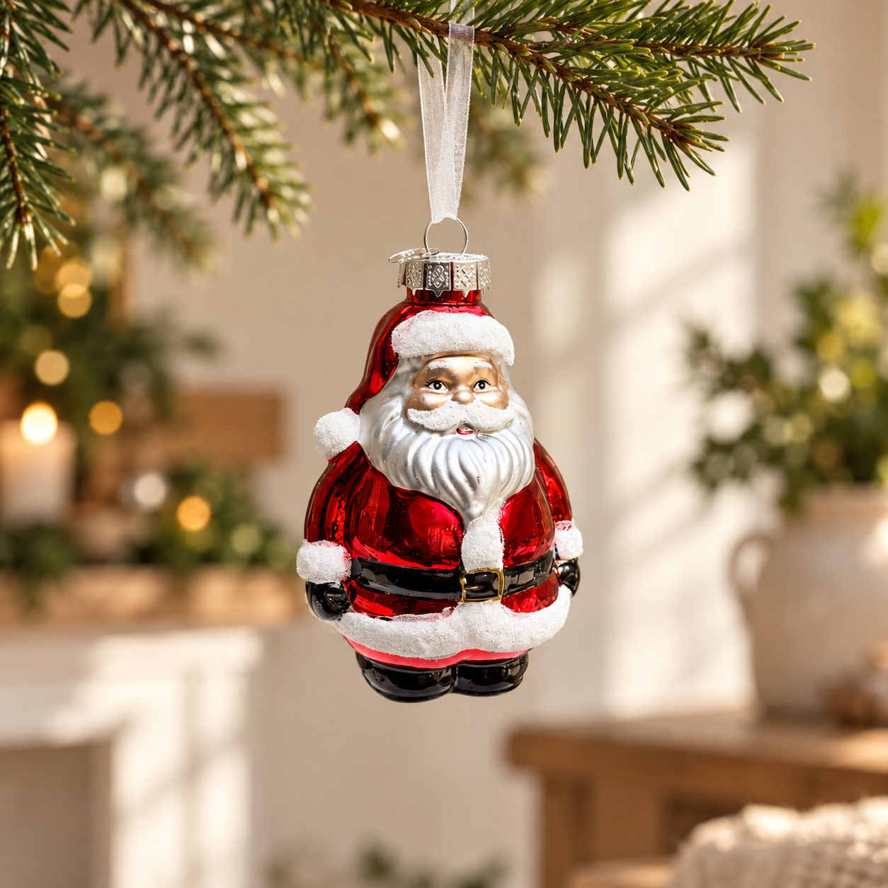 Red Santa Glass Christmas Bauble