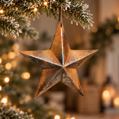 The Ember Star – Handmade Rustic Wooden Christmas Bauble, 17cm