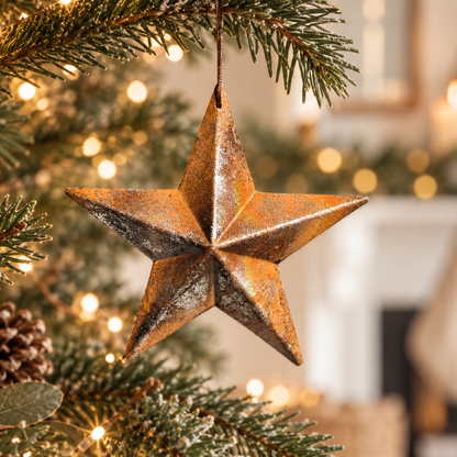The Ember Star – Handmade Rustic Wooden Christmas Bauble, 17cm