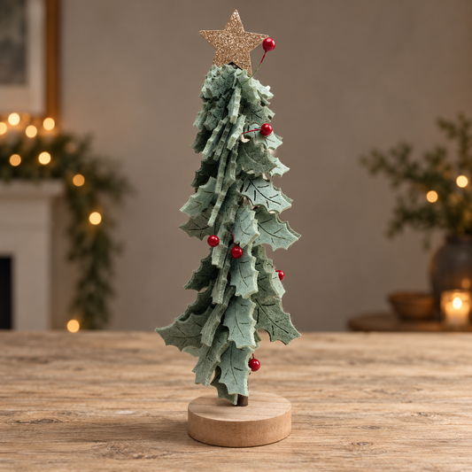 Large Felt Holly Christmas Tree with Star – 40cm