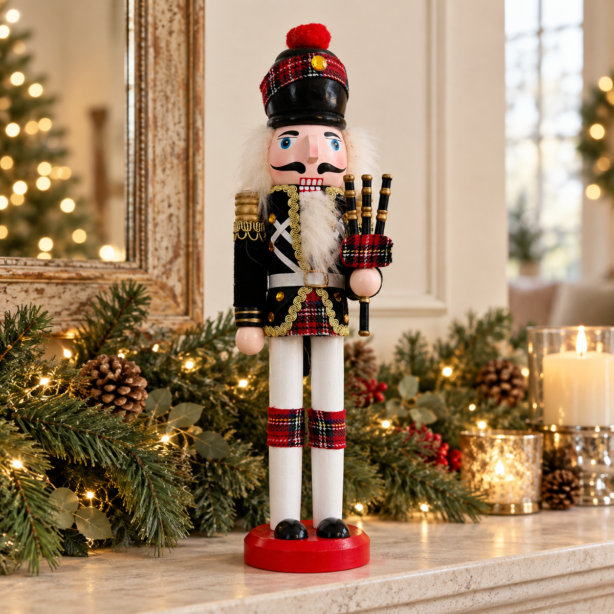 Hand-Painted Scottish Bagpiper Wooden Nutcracker – 30cm
