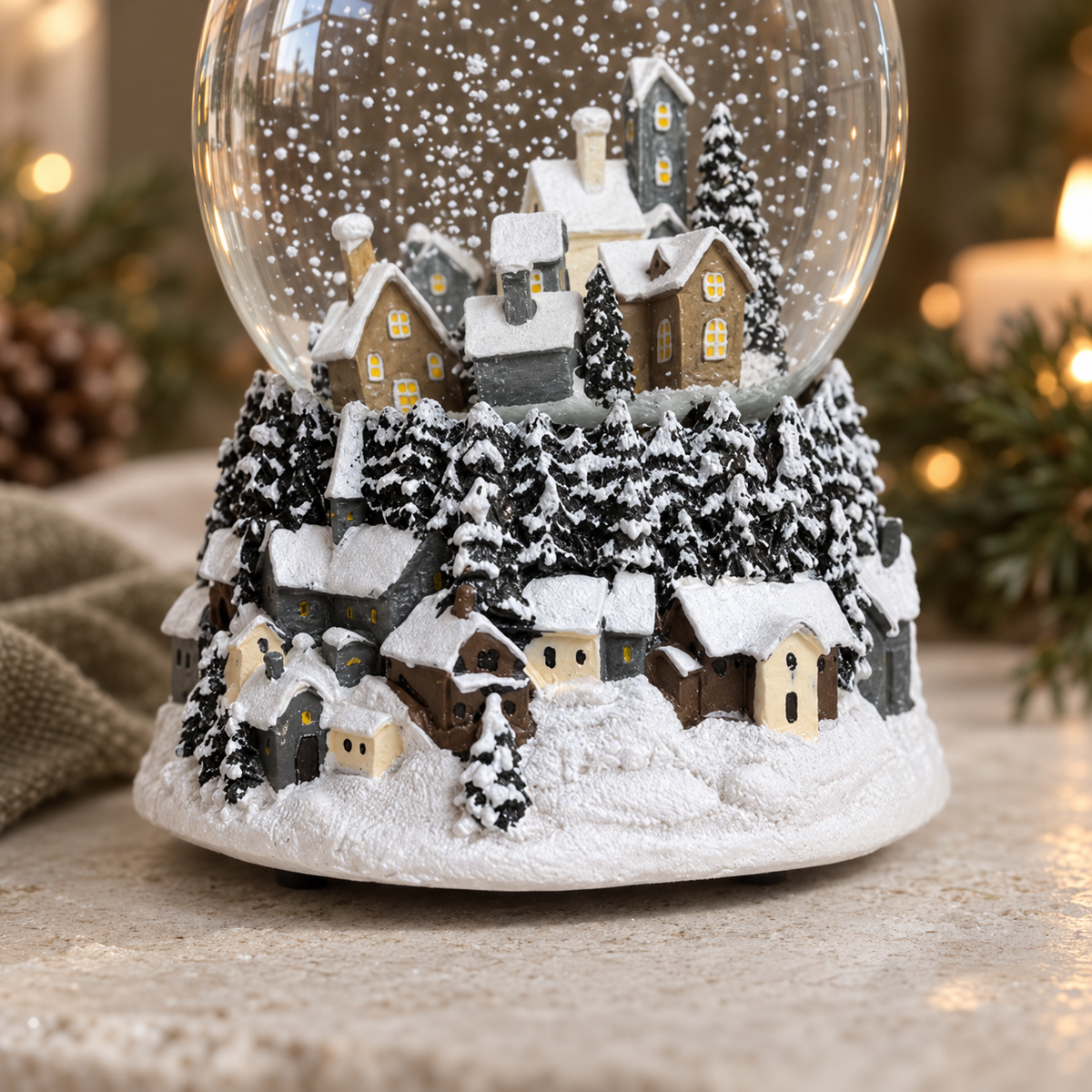 Musical Blue & Gold Townscape Christmas Snow Globe – 14cm