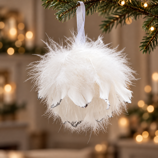 White Feather Christmas Bauble – 12cm