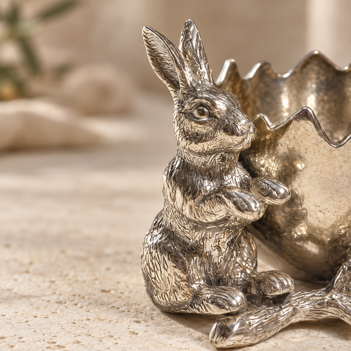 Rabbit Egg Cup Holder in Pewter
