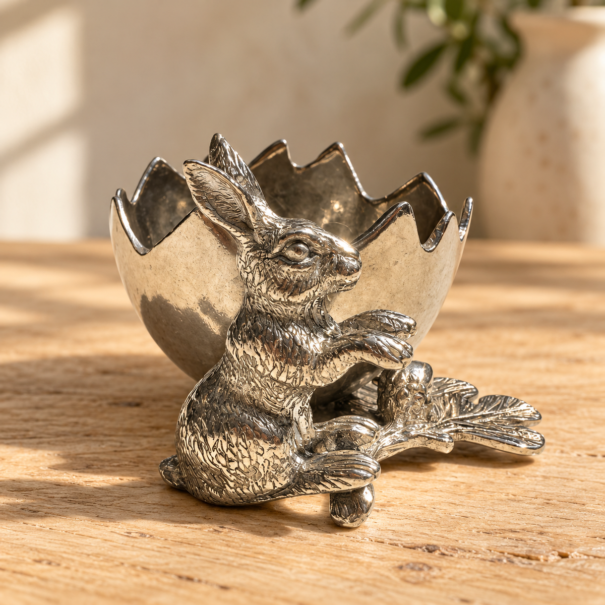 Rabbit Egg Cup Holder in Pewter