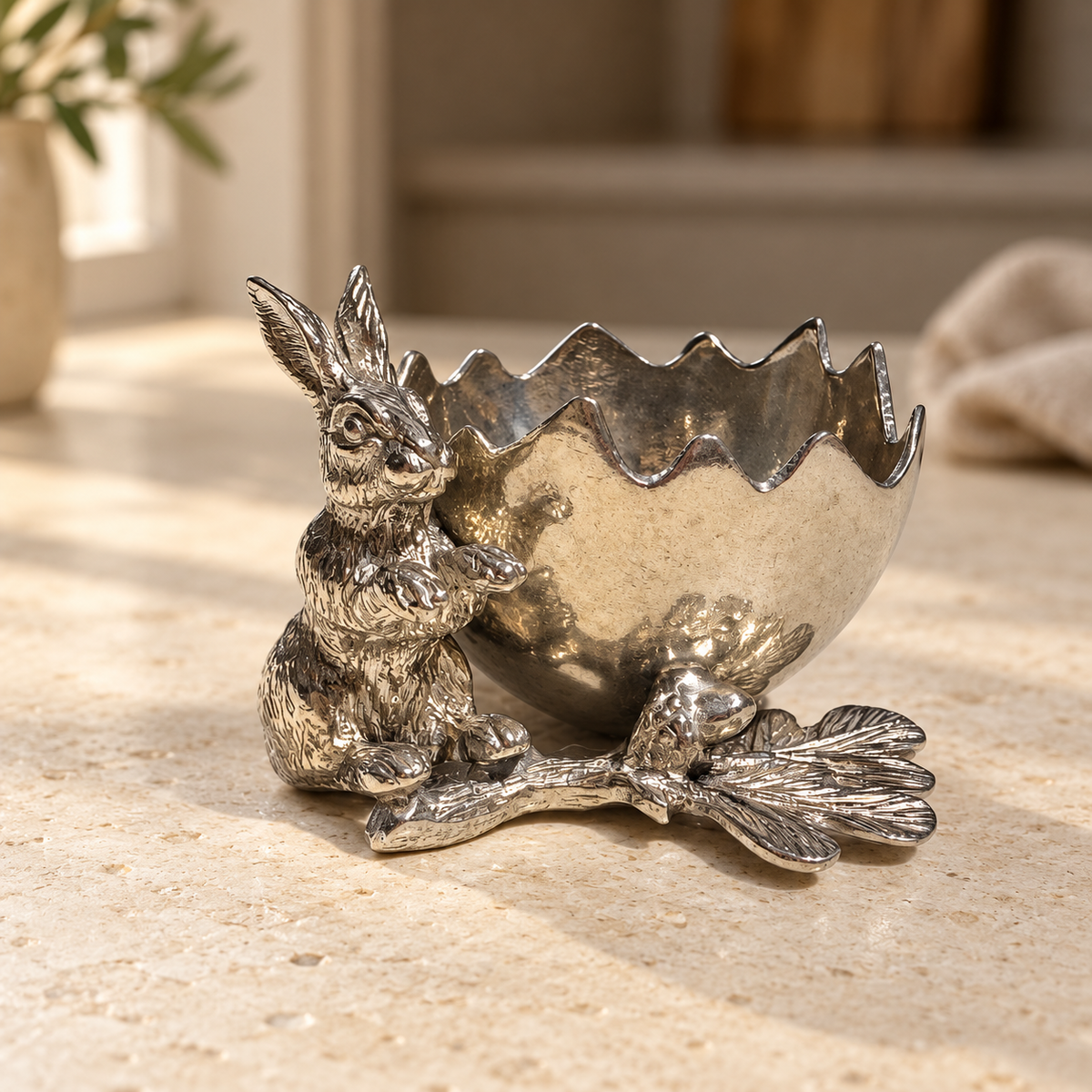 Rabbit Egg Cup Holder in Pewter