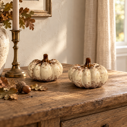 Natural Ceramic Pumpkin with Glazed Brown Stem – 9cm