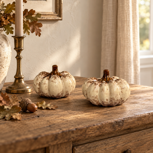 Natural Ceramic Pumpkin with Glazed Brown Stem – 9cm