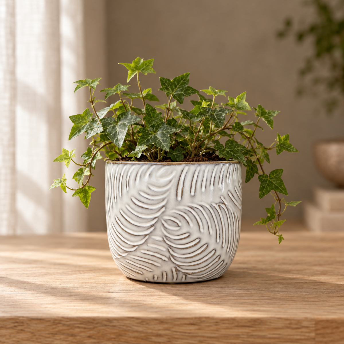 Embossed Leaf Ceramic Planter – Small or Medium