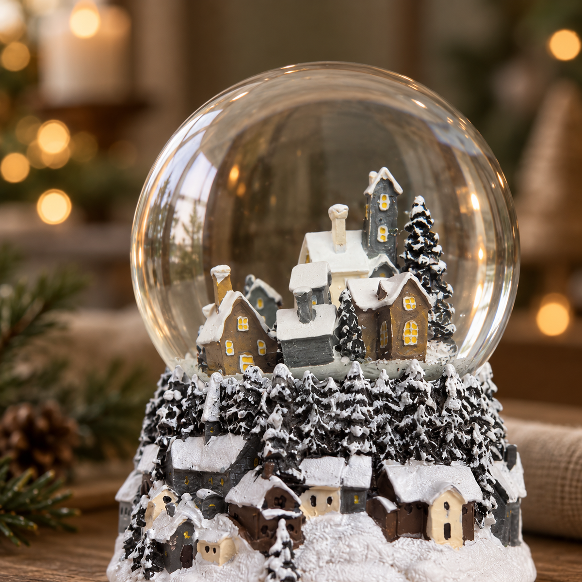 Musical Blue & Gold Townscape Christmas Snow Globe – 14cm
