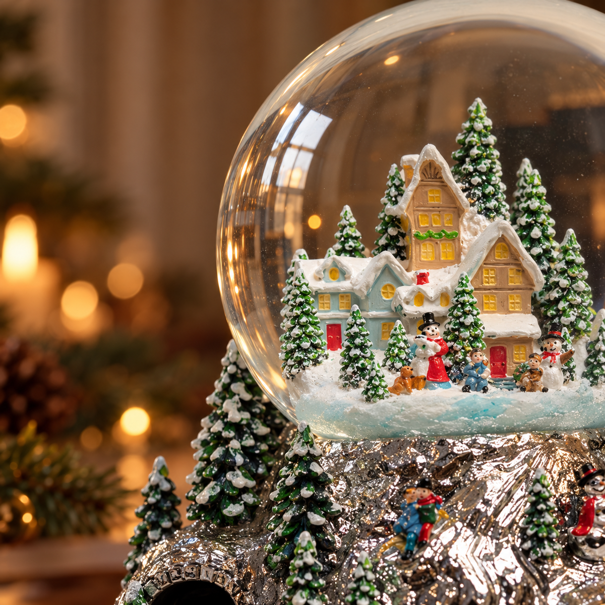 Musical Winter Village Snow Globe with Rotating Train – 20cm